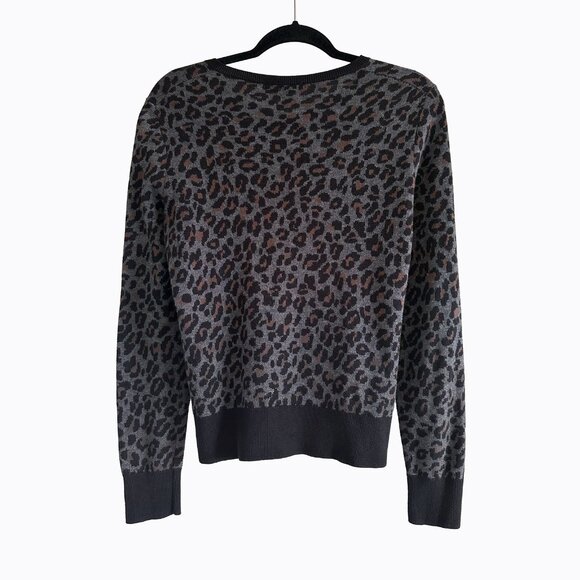 Ann Taylor Leopard Cardigan Sweater Sz M Button-Up Charcoal Gray Preppy Mob Wife - Picture 2 of 4